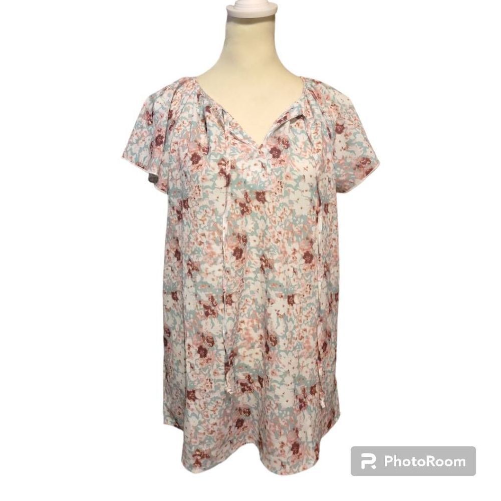 SimpleFun Floral V-Neck Blouse Women's Size Medium